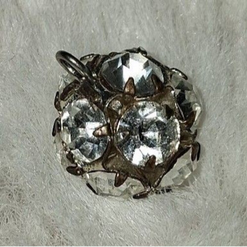 Vintage sphere Rhinestone Pendant Charm brass